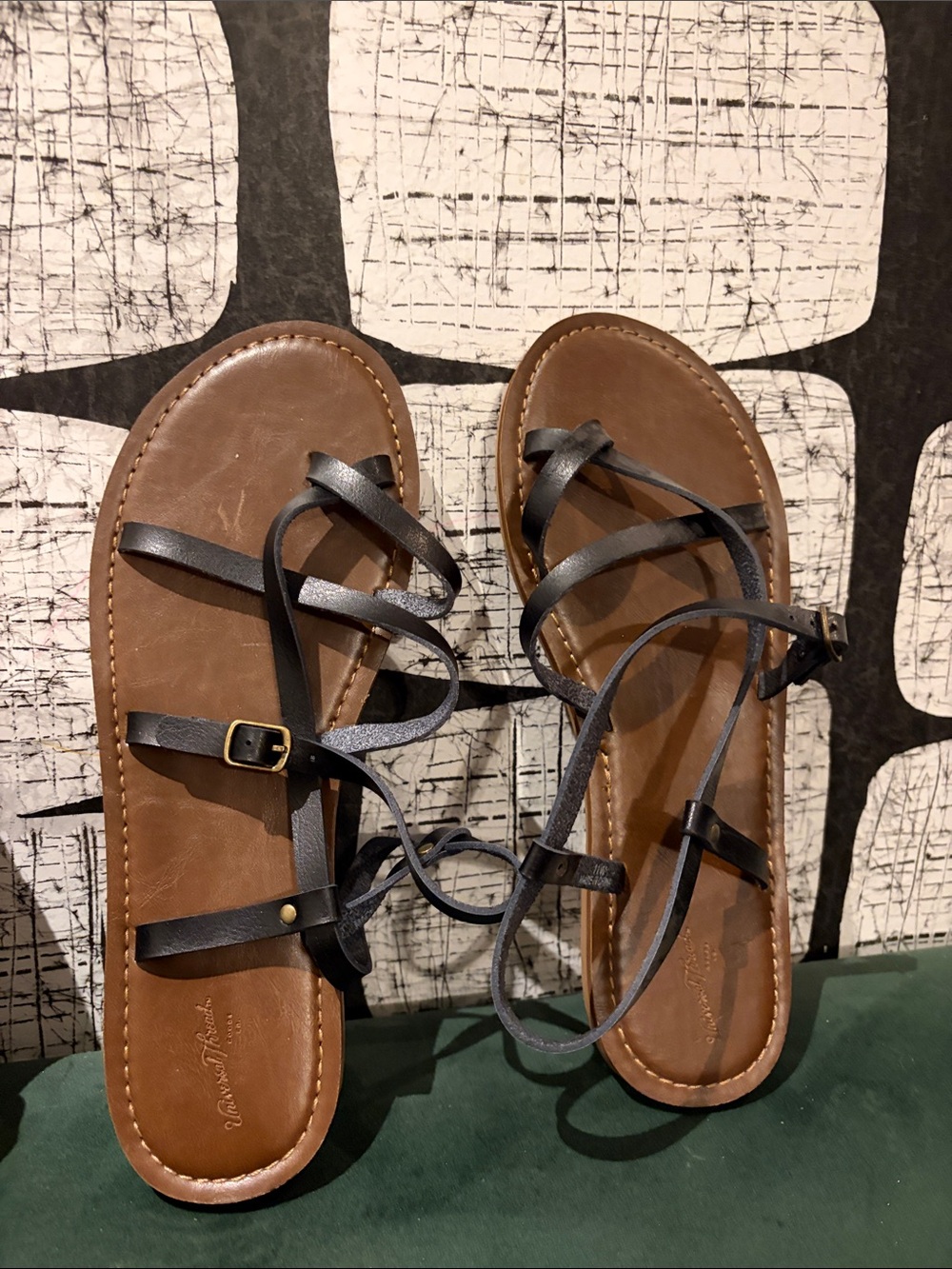 Universal Thread Brown Footbed Sandals with Black Straps